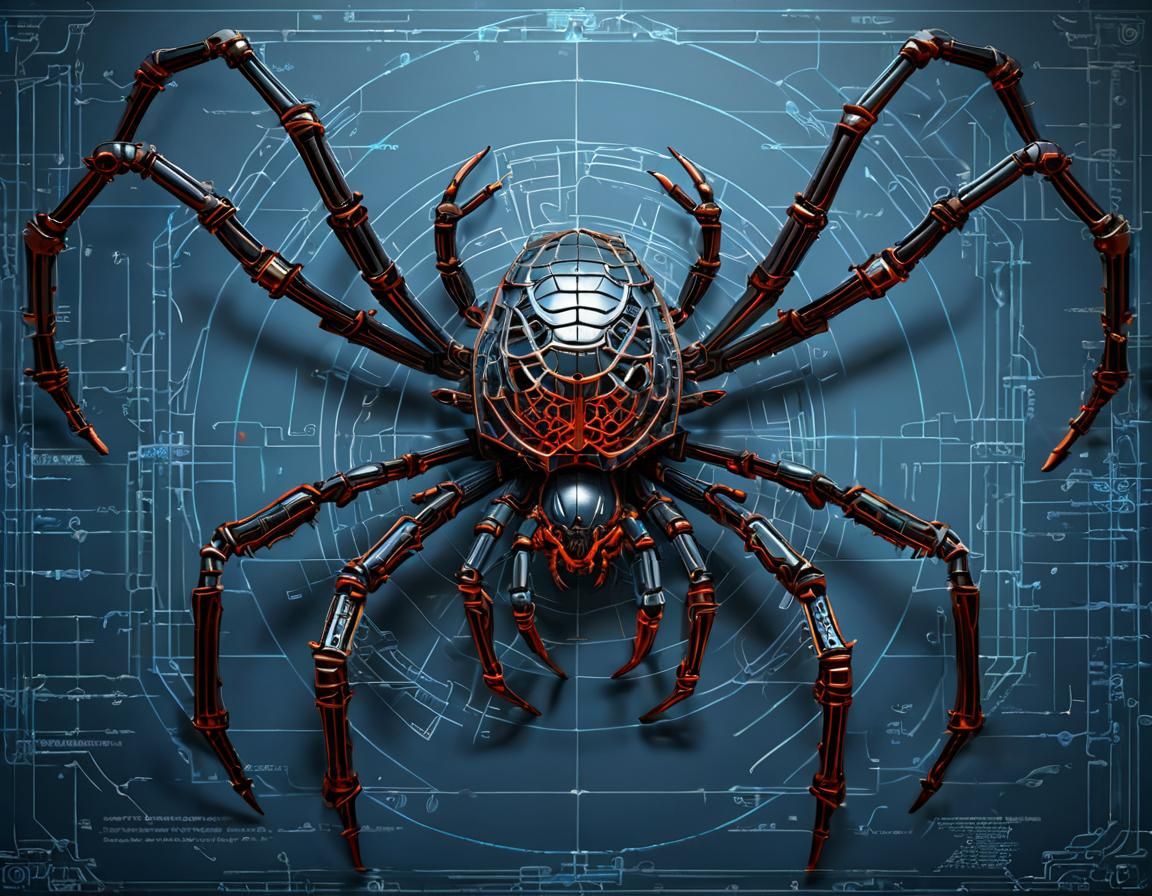 anatomical drawing of hell spider, 8 legs, symetry