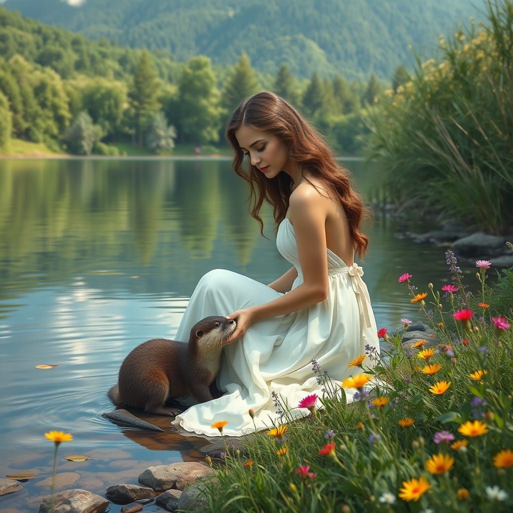  playing with a cute otter,