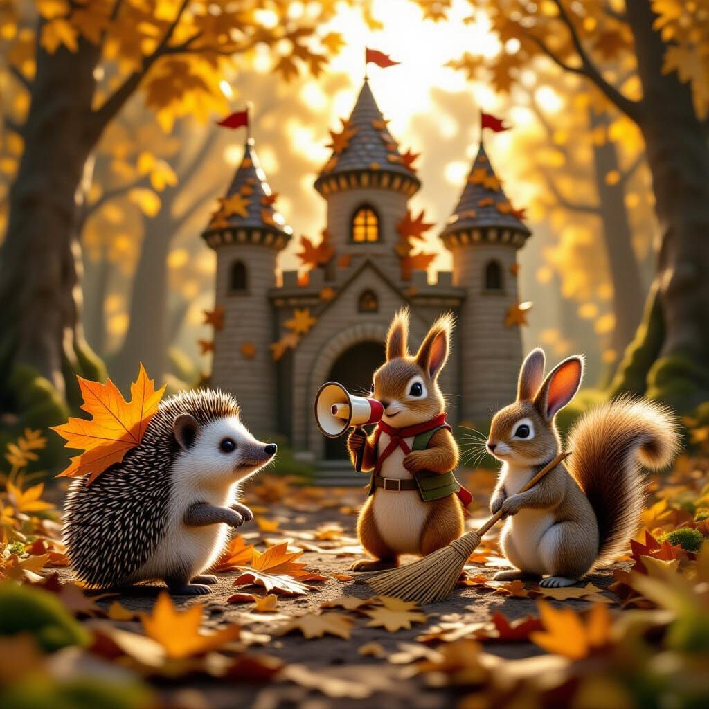 Forest Animals Build Giant Leaf Castle in Golden Sunlight