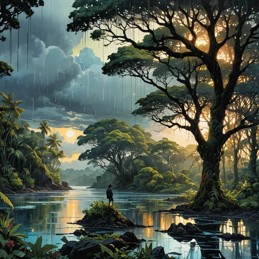 pacific island, dawn, rain  by @Base the Bass