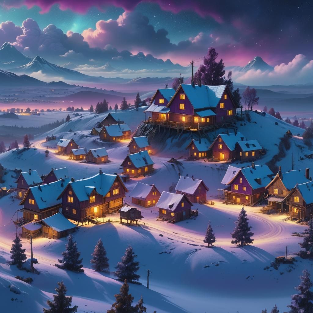 Starry Night Village: A Digital Matte Painting
