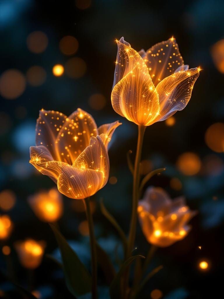 Close-up of glowing bioluminescent flowers   by @Delete