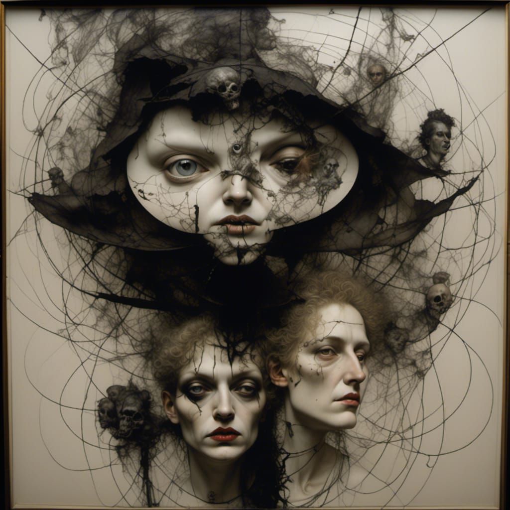 Paranoid Faces in Fog: Watercolor and Ink Masterpiece