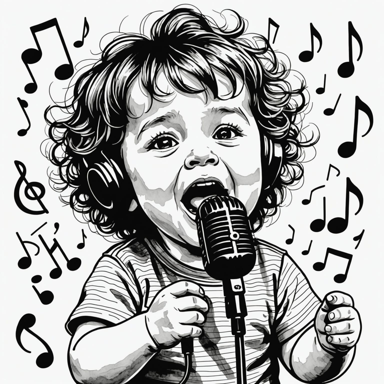 (Abnormal Synchronized Chaos:0.1) ink drawing: cute toddler ...