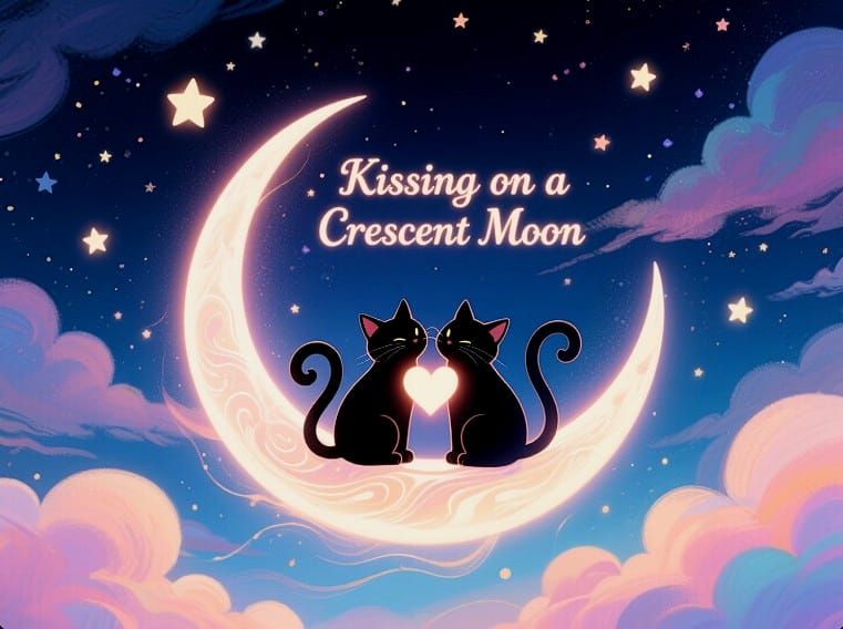 9/28/2025-Cats Kissing on the Crescent Moon Art By Archangel...
