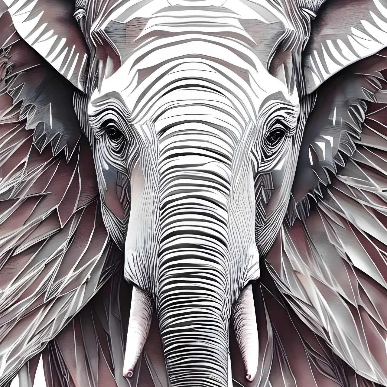 Monochrome Elephant Portrait with Silver Outlines