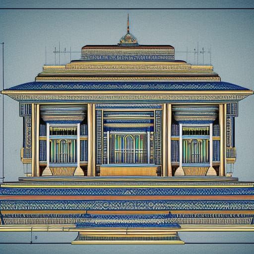 Vintage blueprint of technical drawing schematic of an ancie...