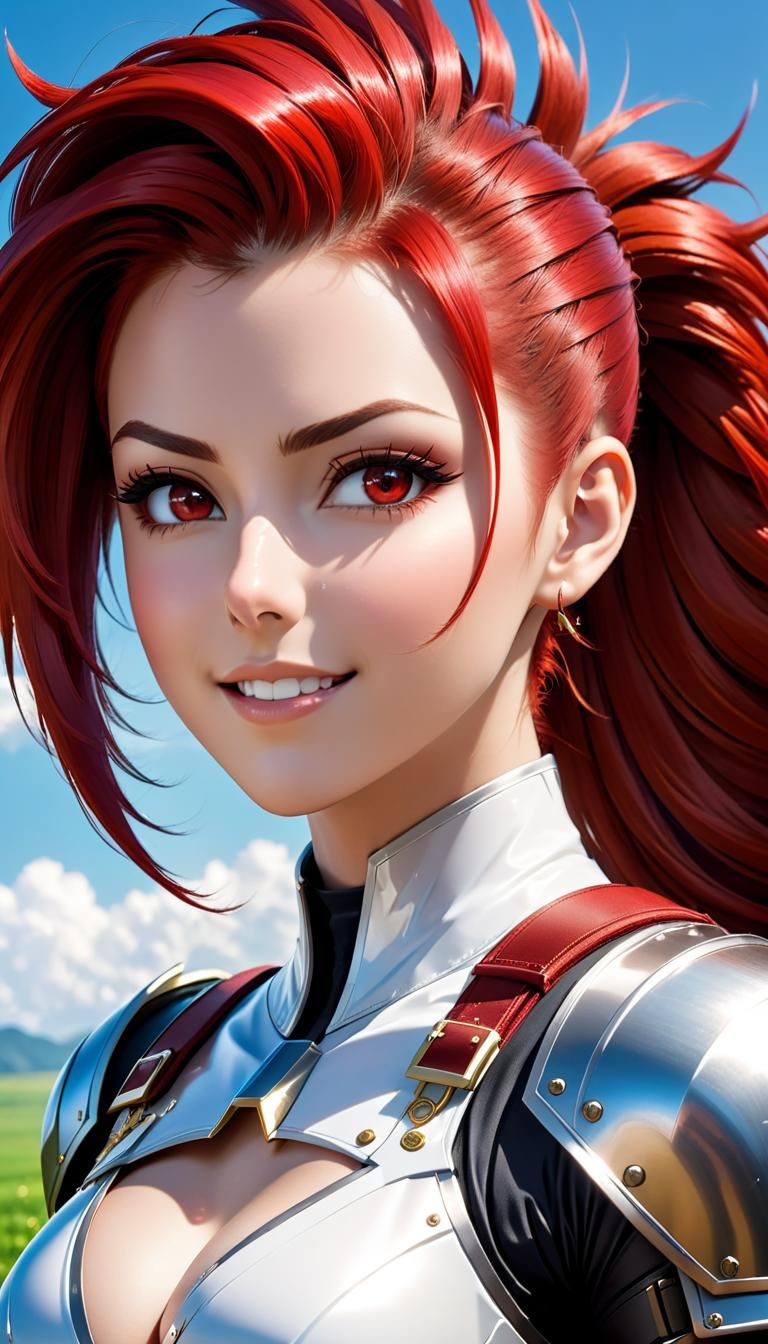 Anime Heroine with Red Mohawk in Heroic Pose