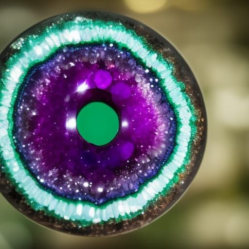 iridescent eyes yo-yo geode rubies emeralds amethyst