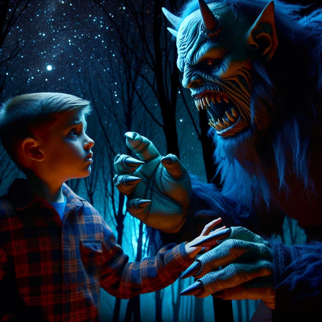 Scary Monster Frightening Child at Night