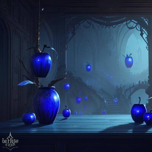 Blue apples that are lit up from inside.