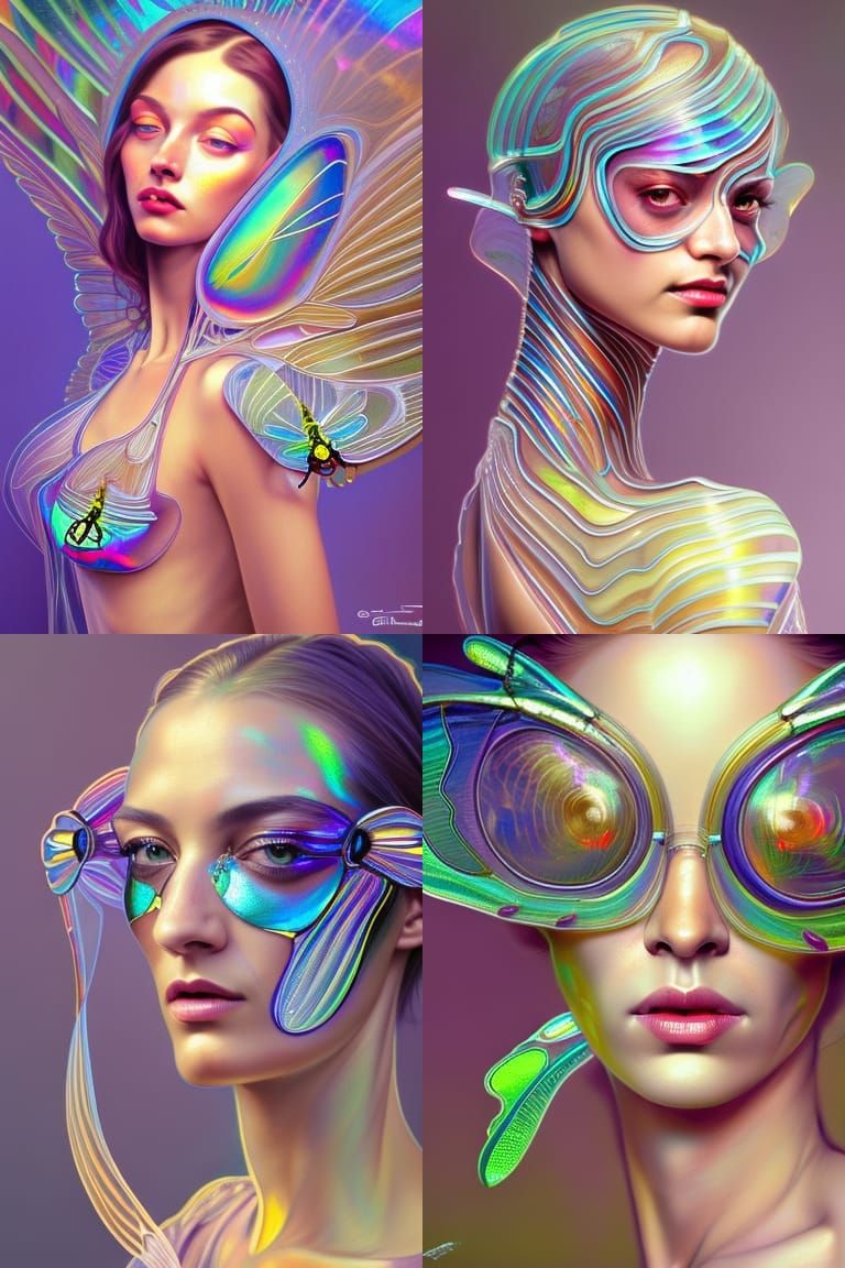 A woman vibrant colors portrait of woman made of iridescent ...