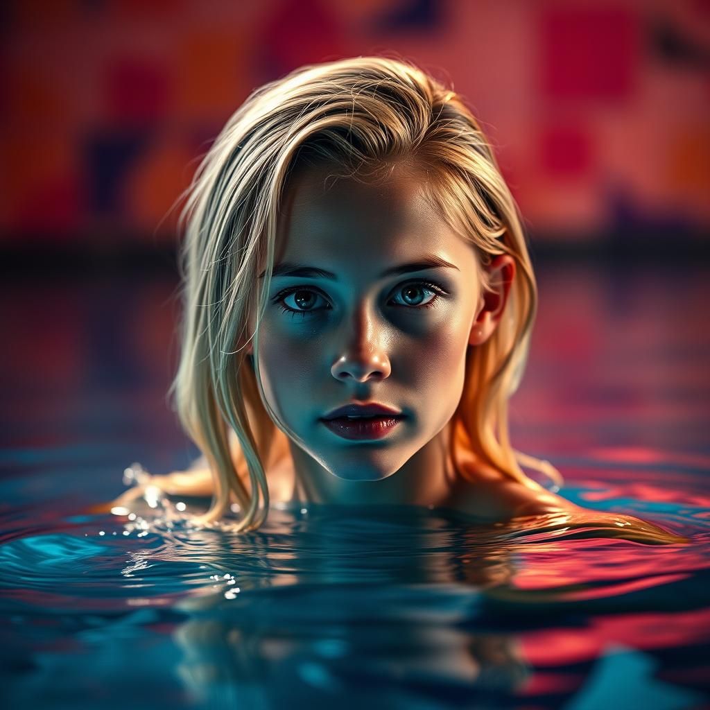 Blonde Teen Girl in Swimming Pool : "Hyperrealistic, splash ...
