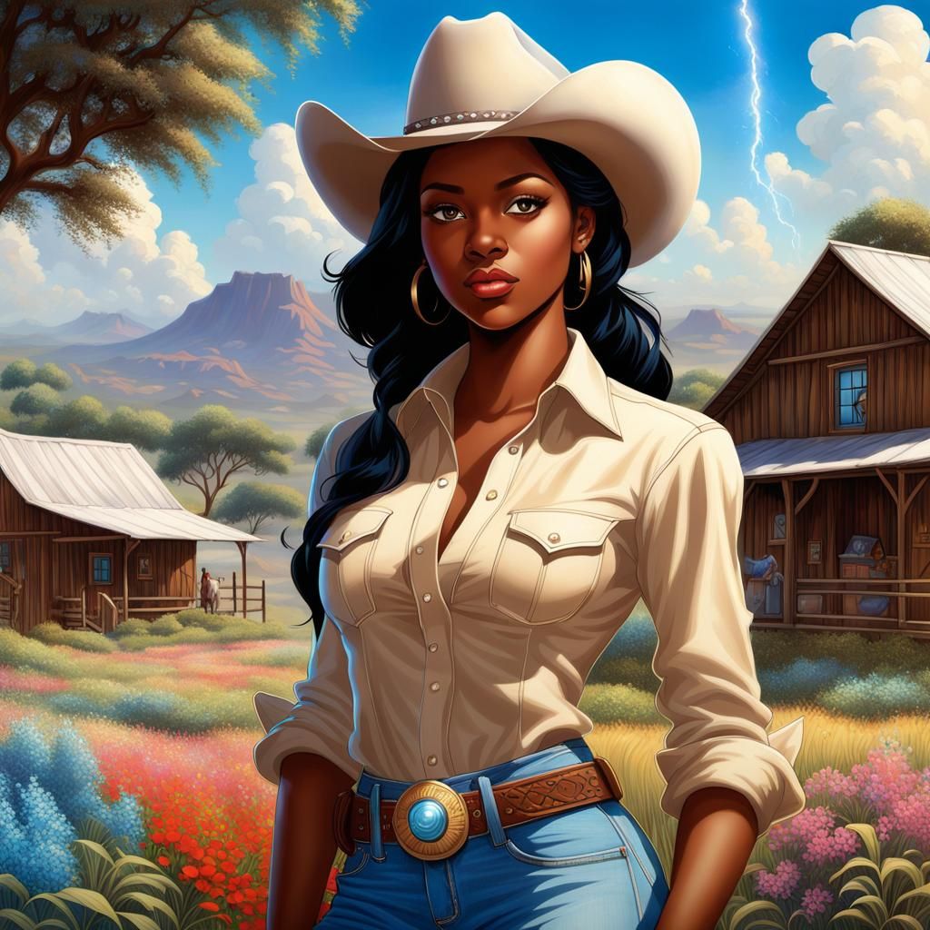 Young African Cowgirl on a ranch - AI Generated Artwork - NightCafe Creator