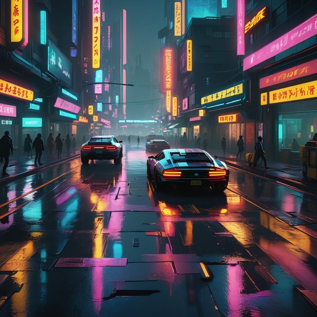 bustling city street at twilight