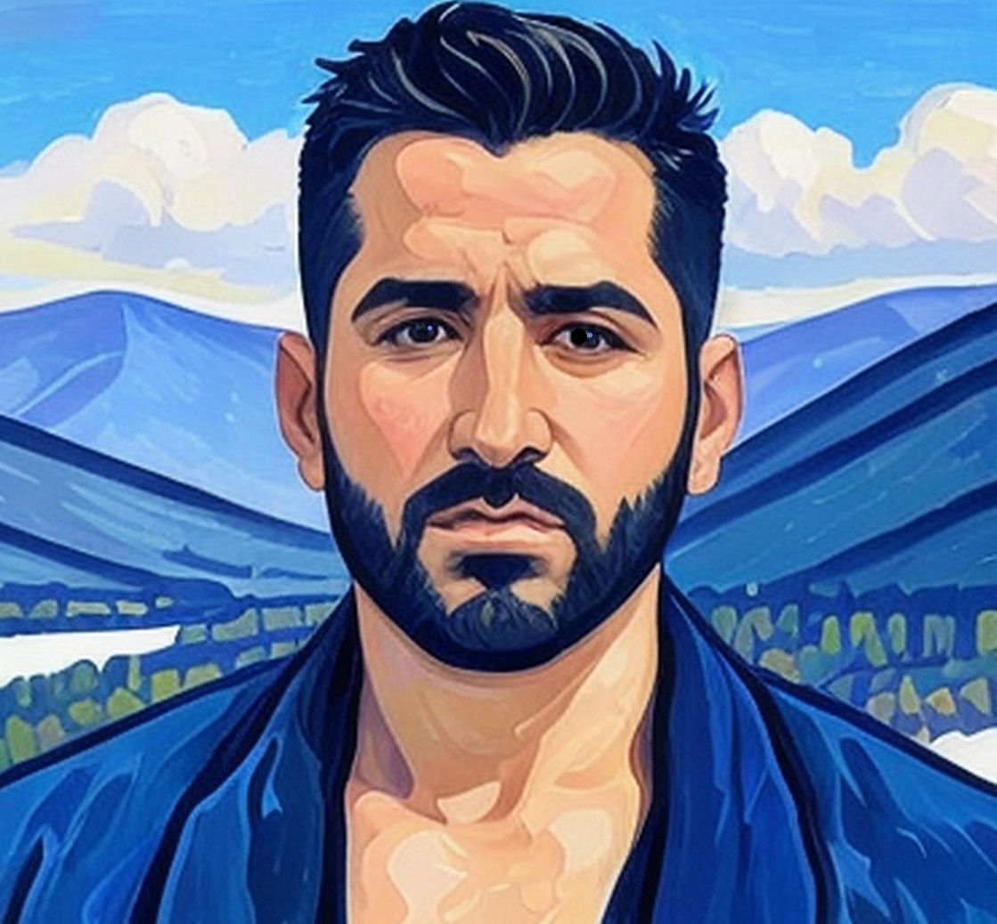 Handsome pensive man in blue