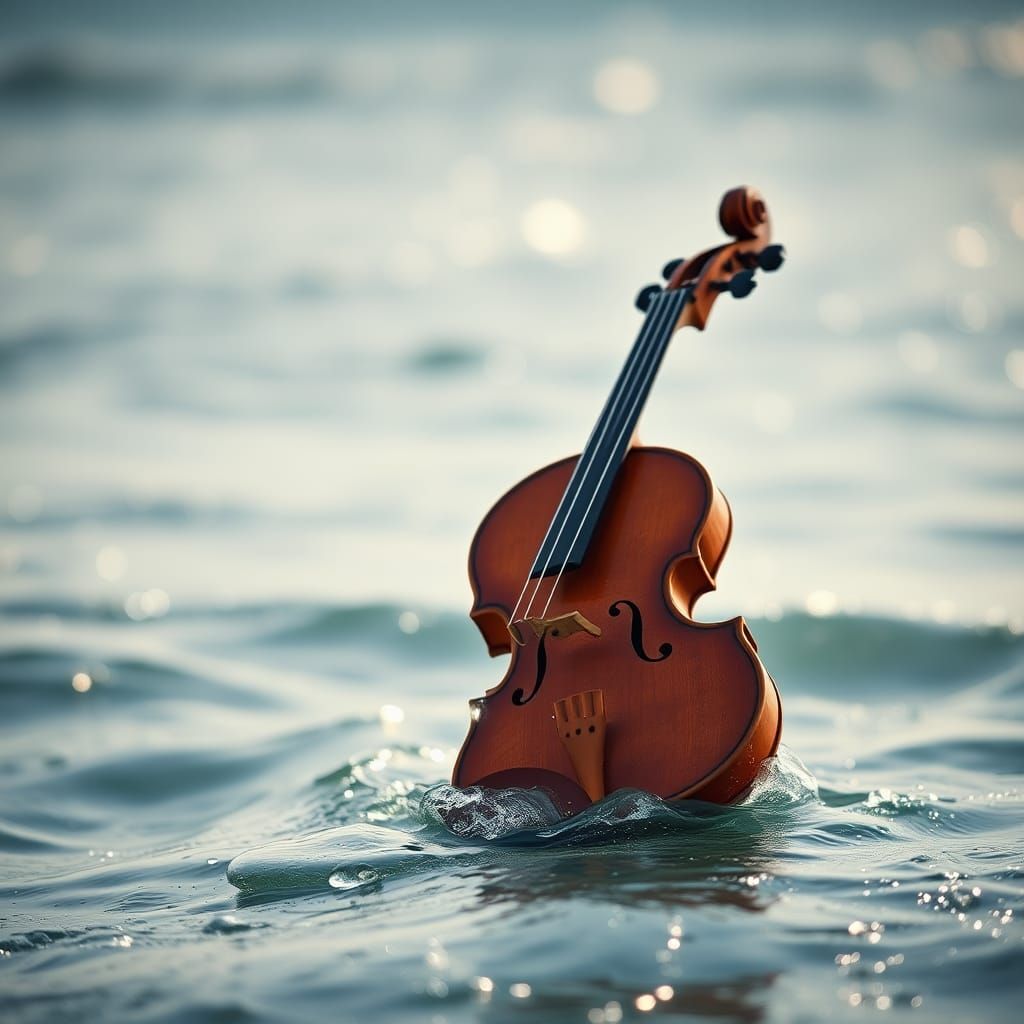 a violin falling into the ocean