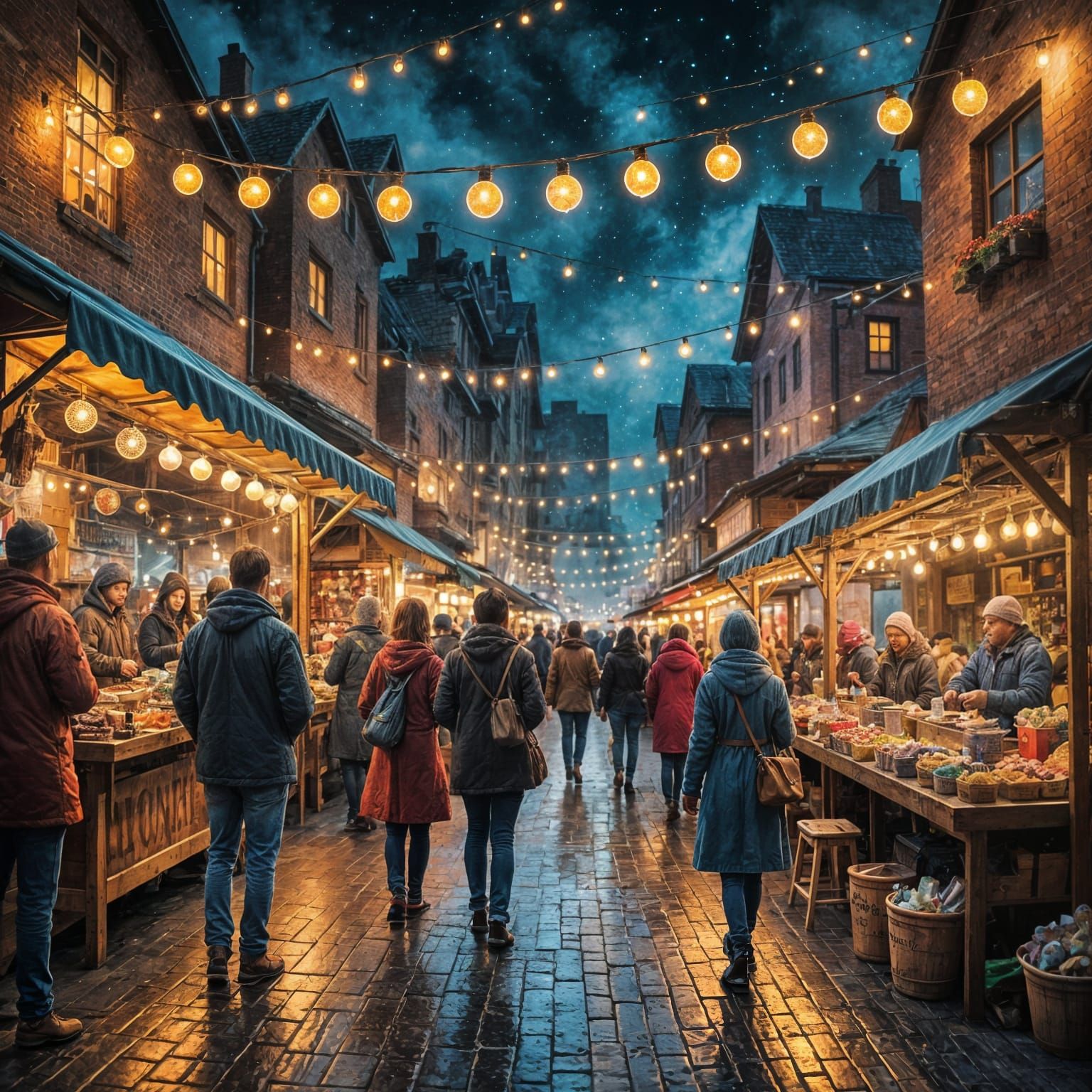 Outdoor market at night,   by @Tilted25
