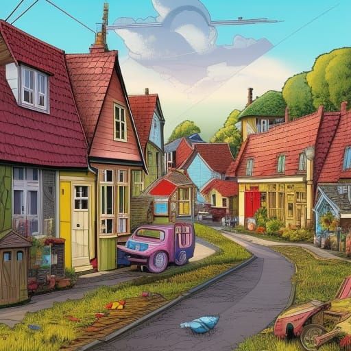 toytown colourful village houses set in the countryside - AI Generated ...