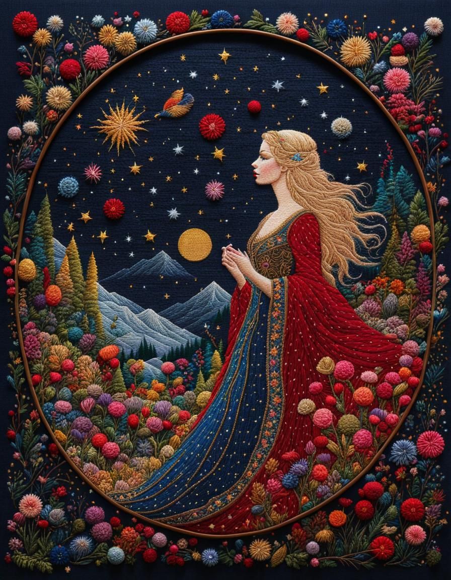 Embroidery Woman seeking the Dream  by @Heralyn