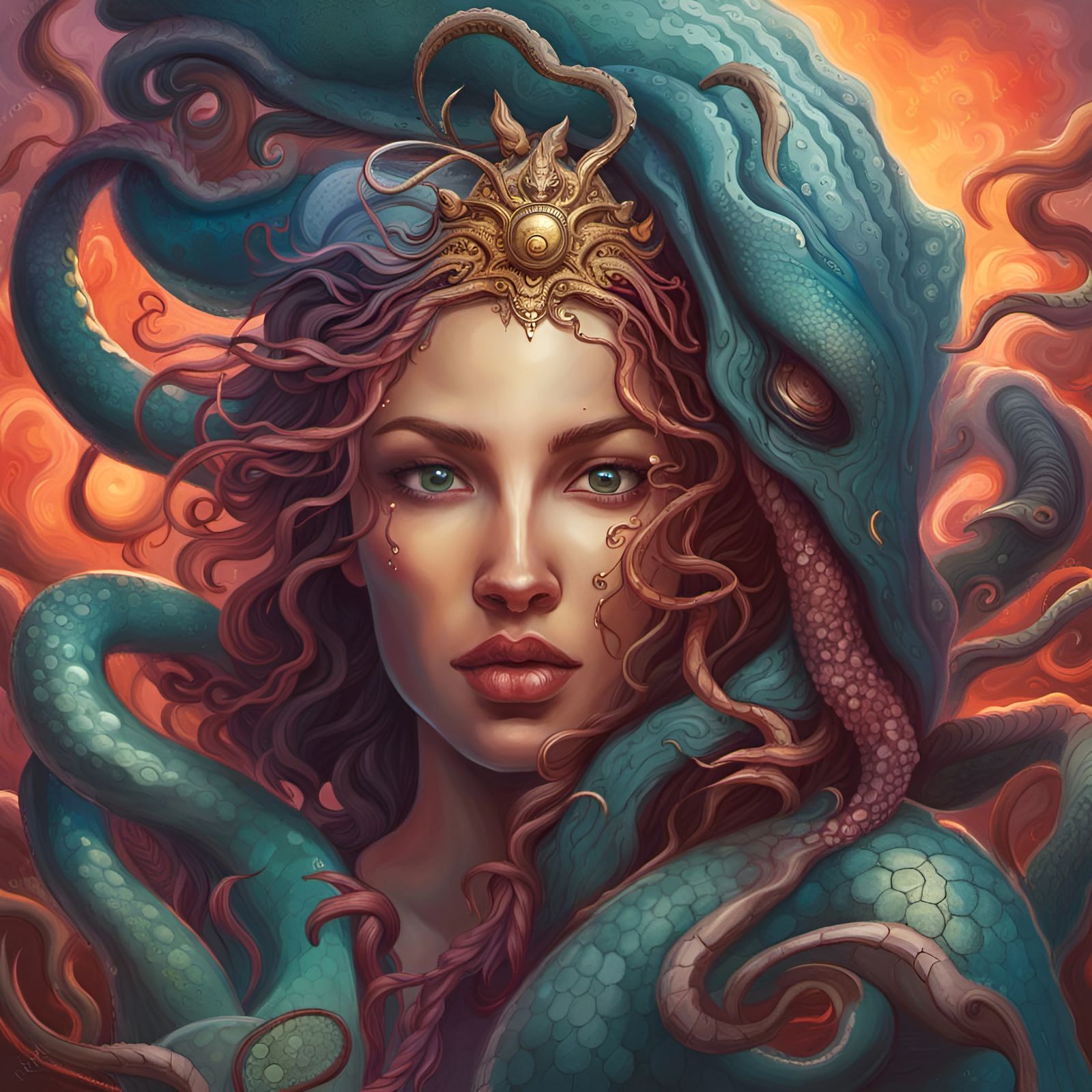 mythical godess with kraken - AI Generated Artwork - NightCafe Creator