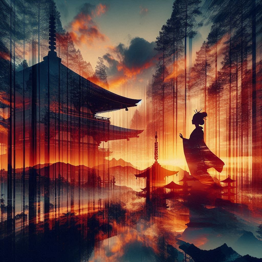double exposure beautiful fantasy portrait landscape..