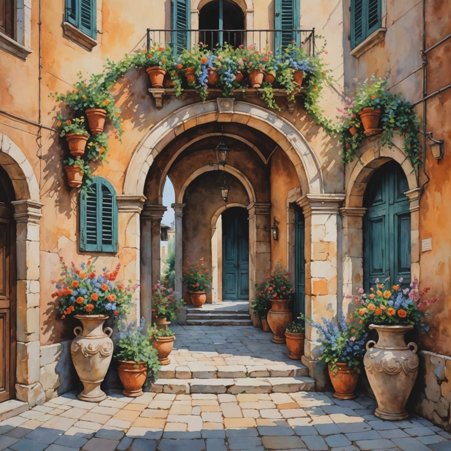 an ancient arch in an Italian courtyard