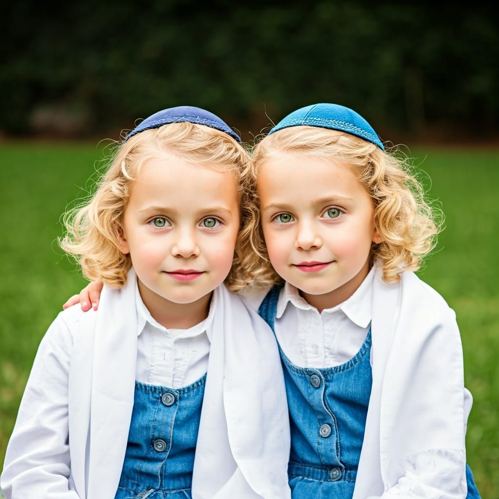 Twin Boys in Meadow, Rockwell-Inspired Digital Art