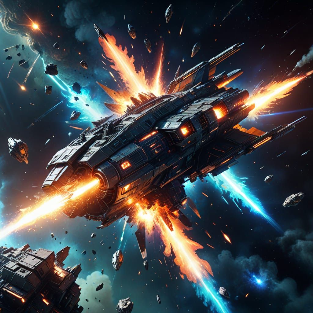 Exploding Spaceship Above Lebanon in Neon Digital Art