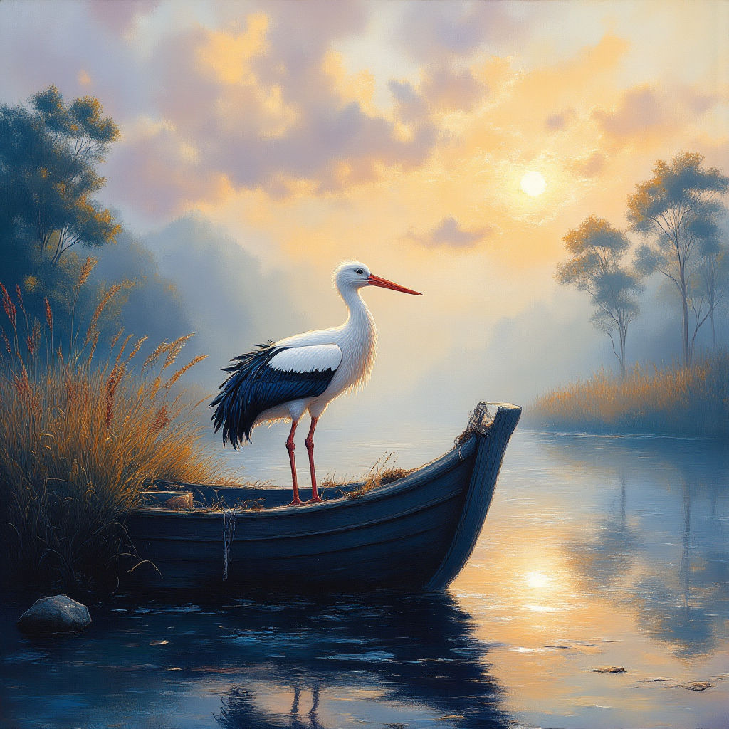 Stork sitting on a boat