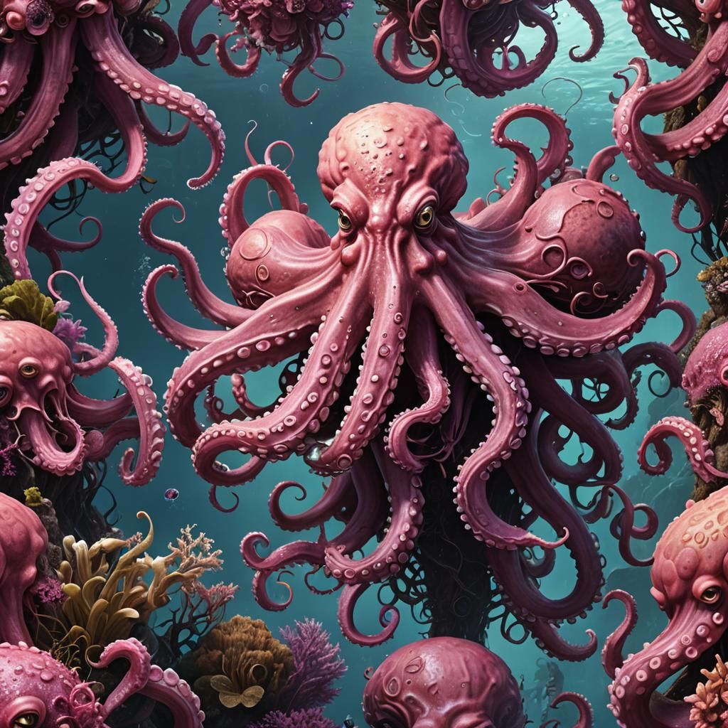 Massive pink sea octopus