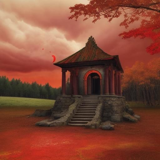 scythian celtic temple  FOREST SCENE BLOOD MOON RED AND YELL...