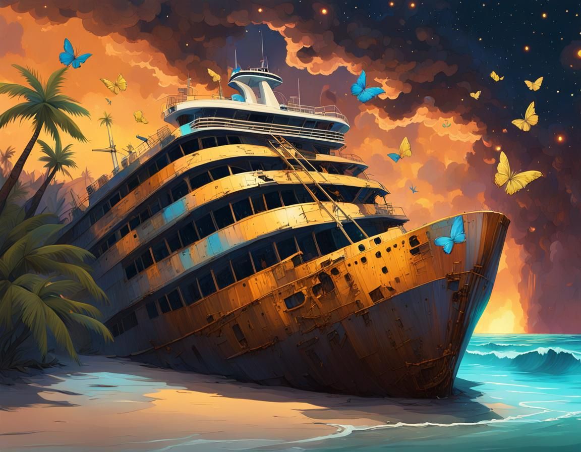 A Dutch owned Cruise Ship struck an unchartered reef, now laid abandoned In  Roderick Bay off the coast of Nggela Sule Island - AI Generated Artwork -  NightCafe Creator