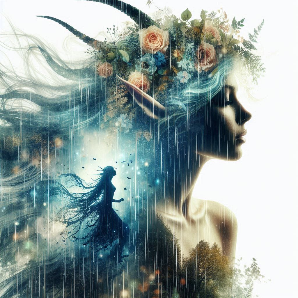 double exposure beautiful fantasy DALL-E 3 portrait landscape..