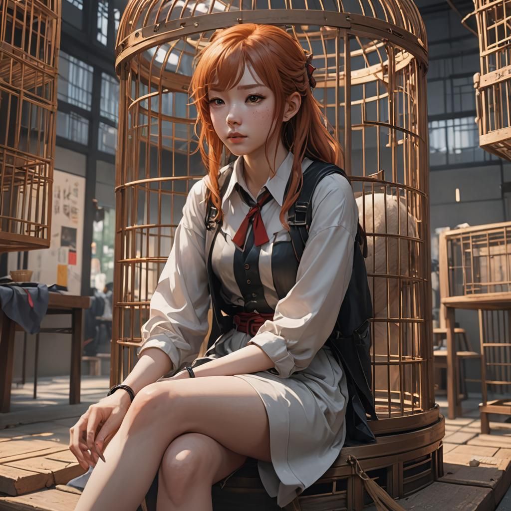 masterpiece, distinct, highres, skinny, tall, sit, cage, 1gi...