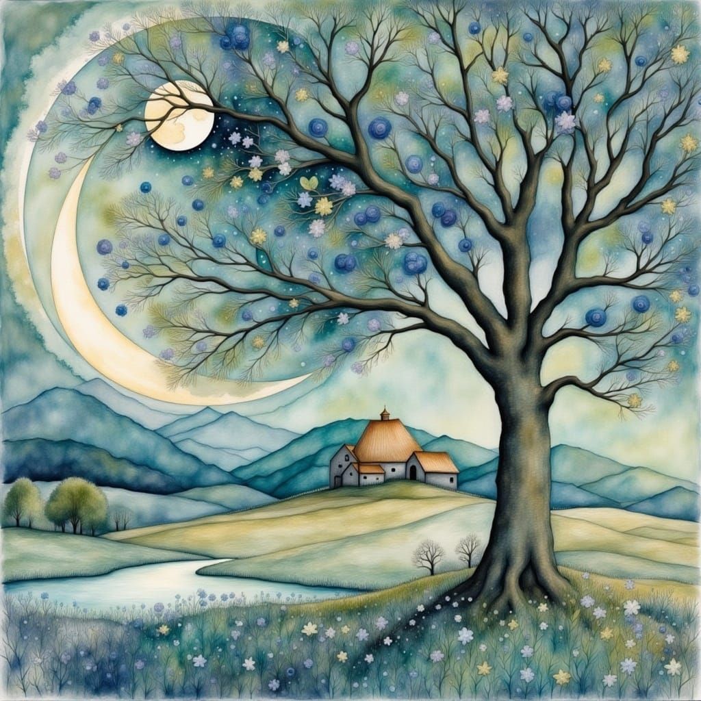 <lora:Liquid Ink Flux:1.0> the moonlit path