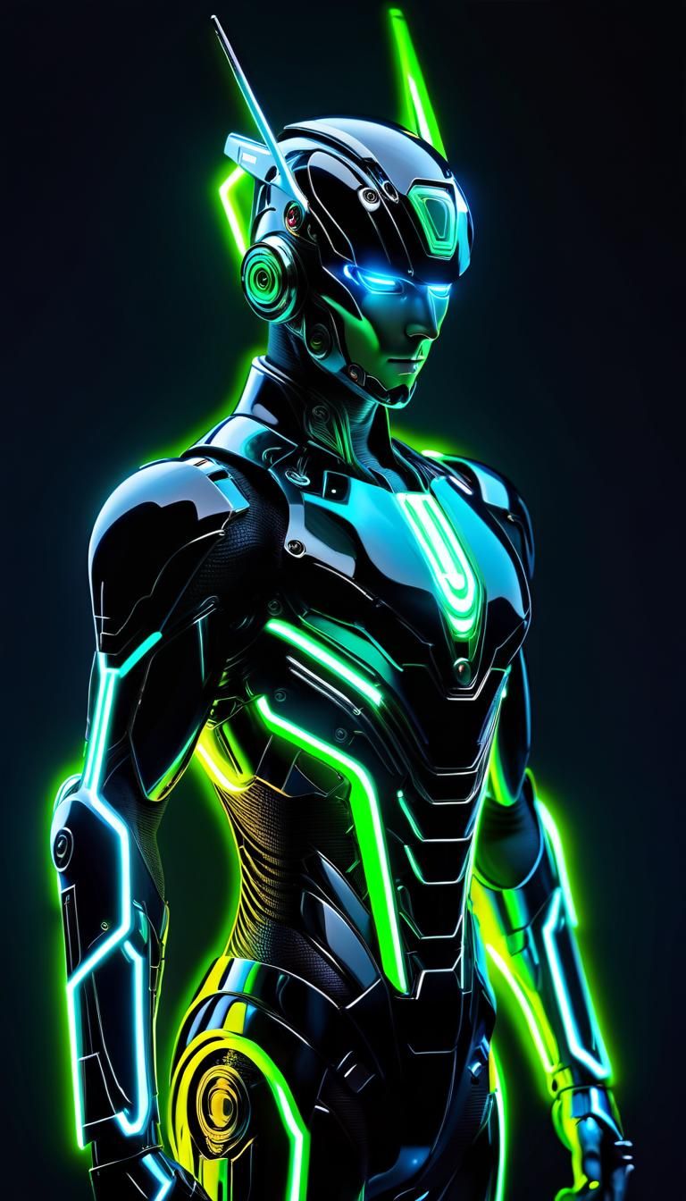 Glowing neon cyborg