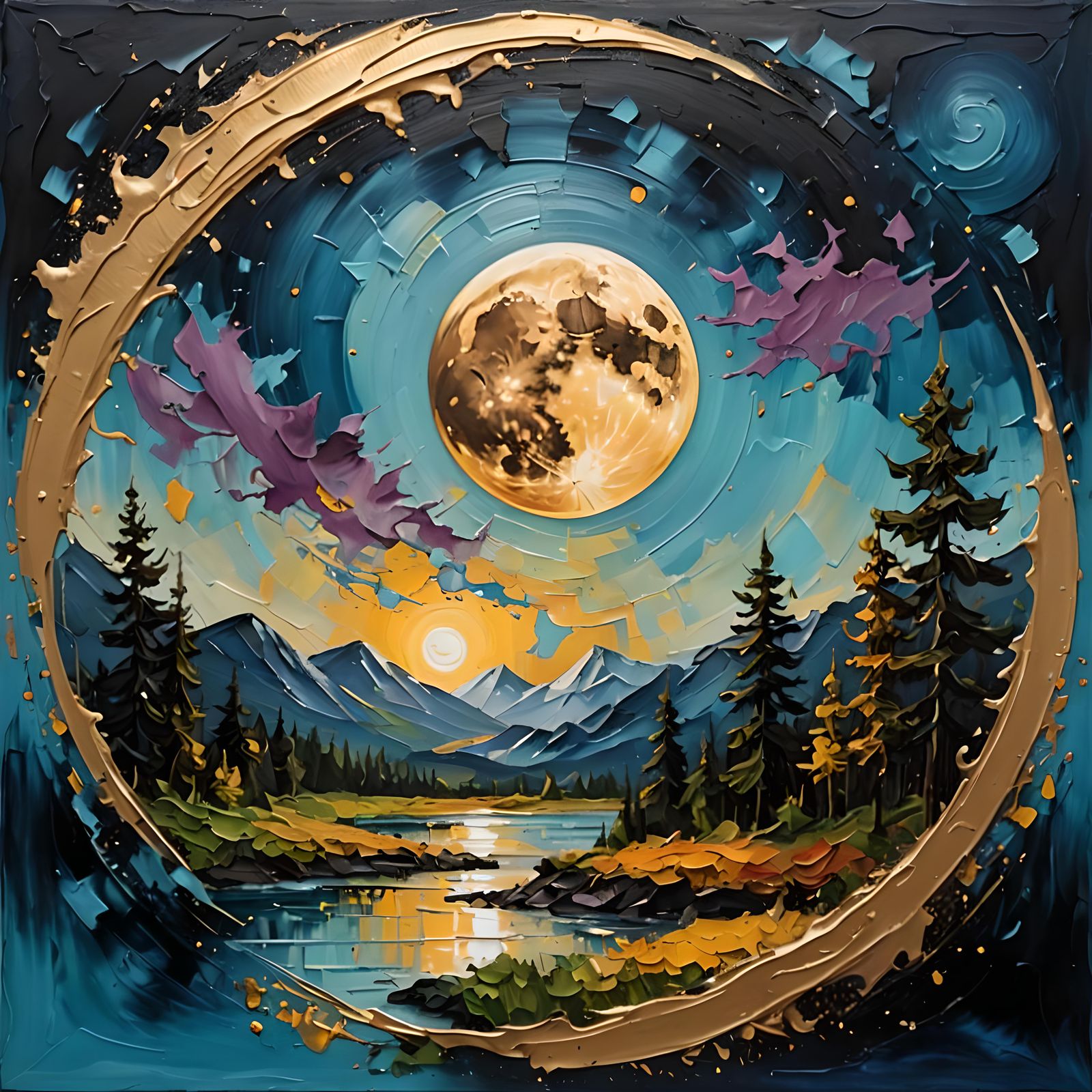 Impasto Landscape with Moon   by @Frizzle - Master of Paper