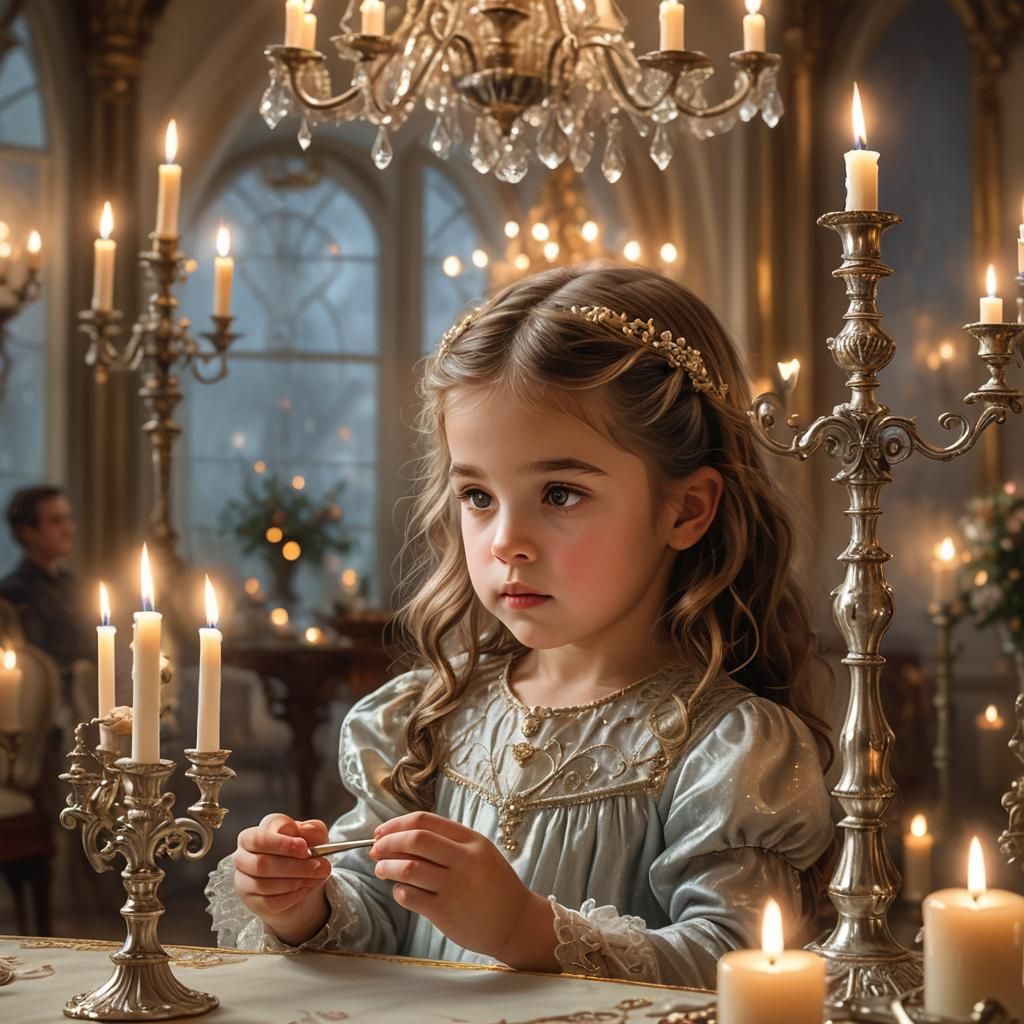 Girl Lights Candles in Victorian Parlour