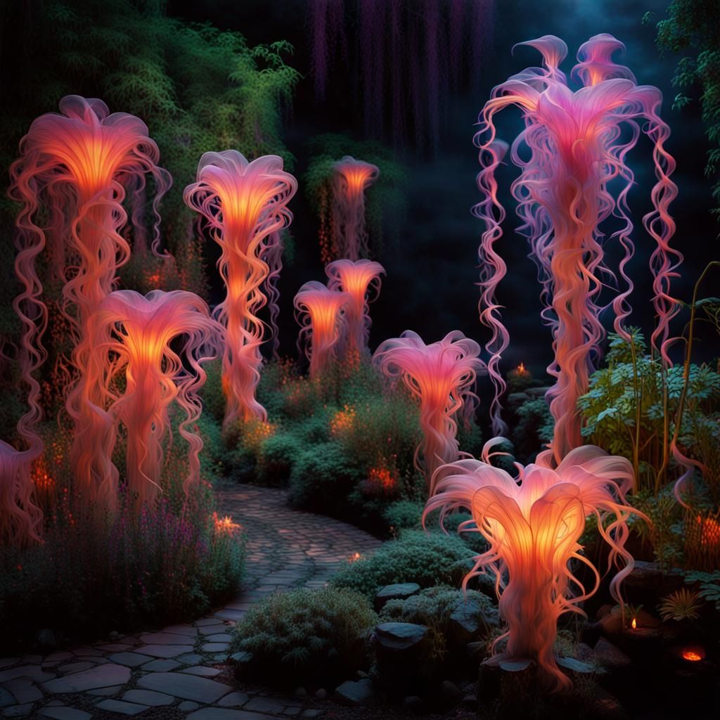 Alien flowers along a garden path into the forest  by @Boo Boo