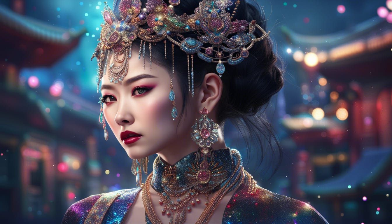 A beautiful Chinese woman of model appearance with bright gl...