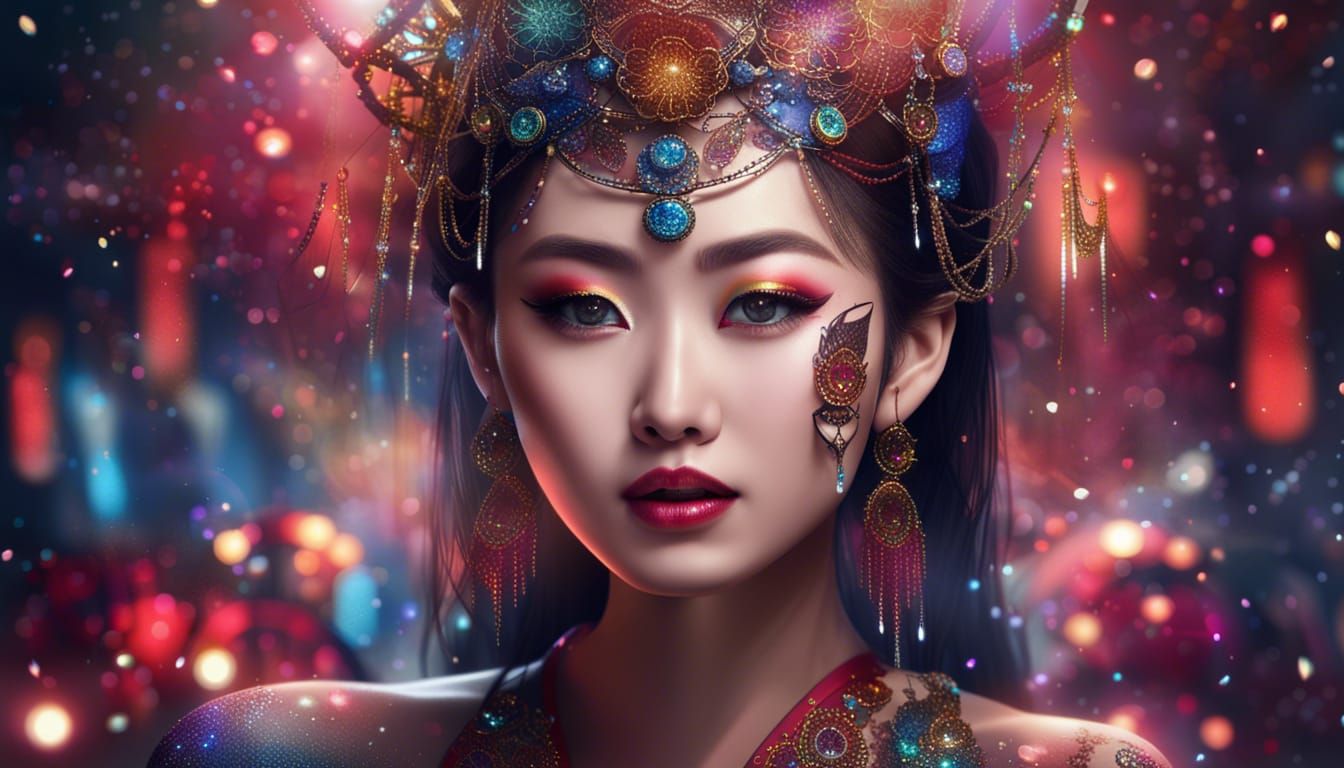 A beautiful Chinese woman of model appearance with bright gl...