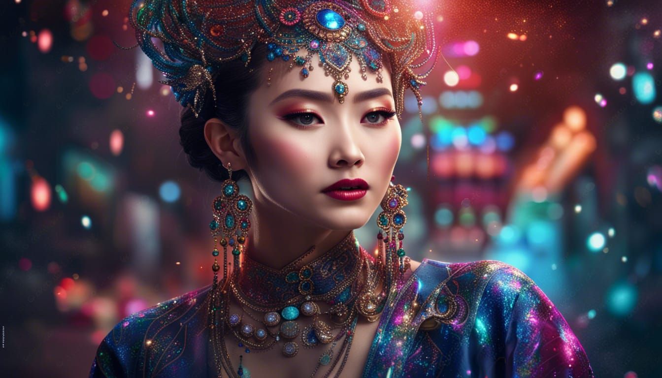 A beautiful Chinese woman of model appearance with bright gl...