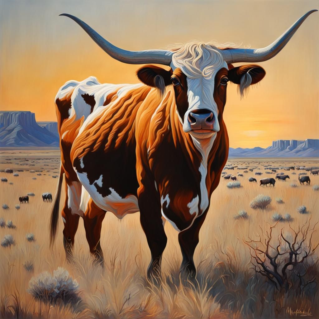 3 dimensional, Longhorn cattle, West Texas, Lubbock Texas, Mesa in the ...