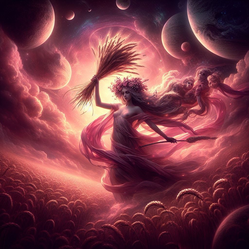 A Young Maiden Carrying A Sheaf Of Wheat.