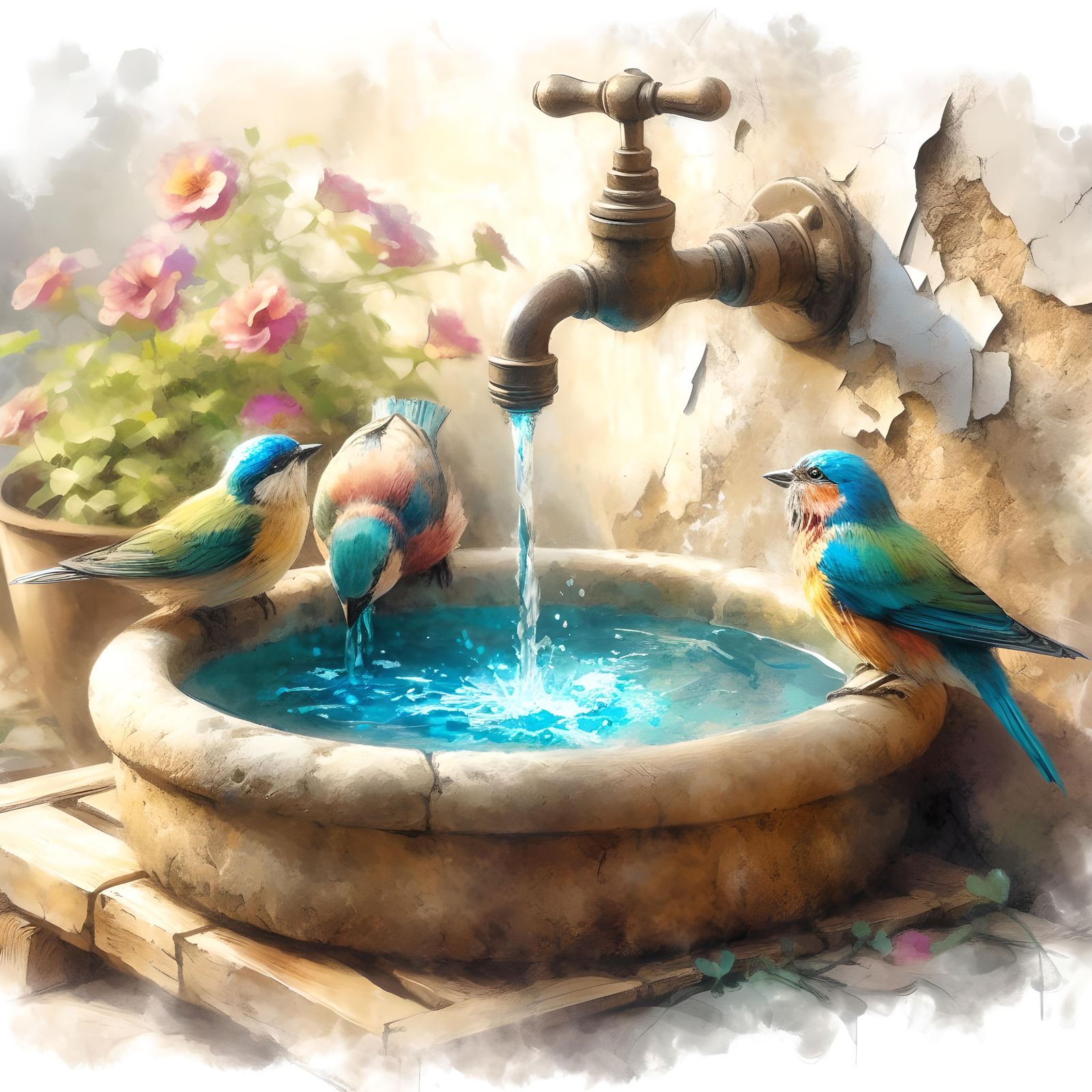 Birds drinking water