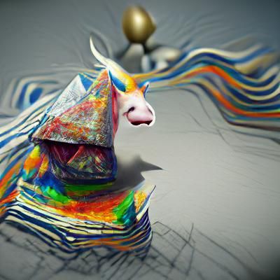 Ein Einhorn balanciert auf einer Pyramide