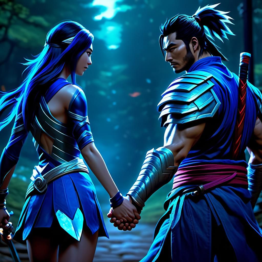 Human Ahri and Yasuo holding hands - AI Generated Artwork - NightCafe ...