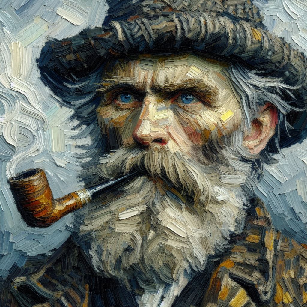 Man With Pipe Impasto Portrait