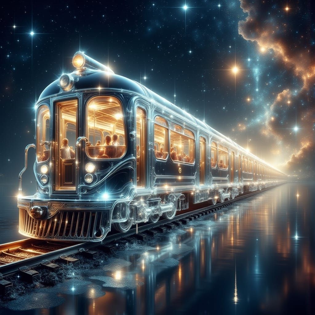 <lora:Exquisite Flux:1.0> <lora:Ethereal Magic Flux:1.0> A breathtaking transparent express train speeding ...  by @Zacharo